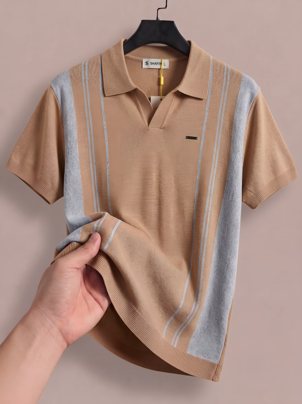 Premium Men's Vertical Striped Knitted Polo Shirt