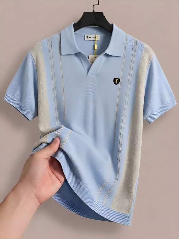 Premium Men's Vertical Striped Knitted Polo Shirt
