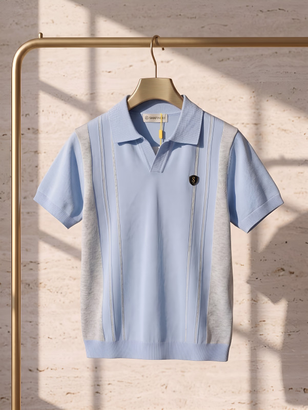 Premium Men's Vertical Striped Knitted Polo Shirt