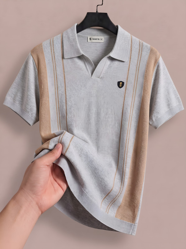 Premium Men's Vertical Striped Knitted Polo Shirt